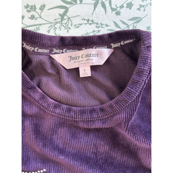 Juicy Couture Sleepwear Juniors Large Purple Ribbed Rhinestone Logo Tee - Picture 7 of 10